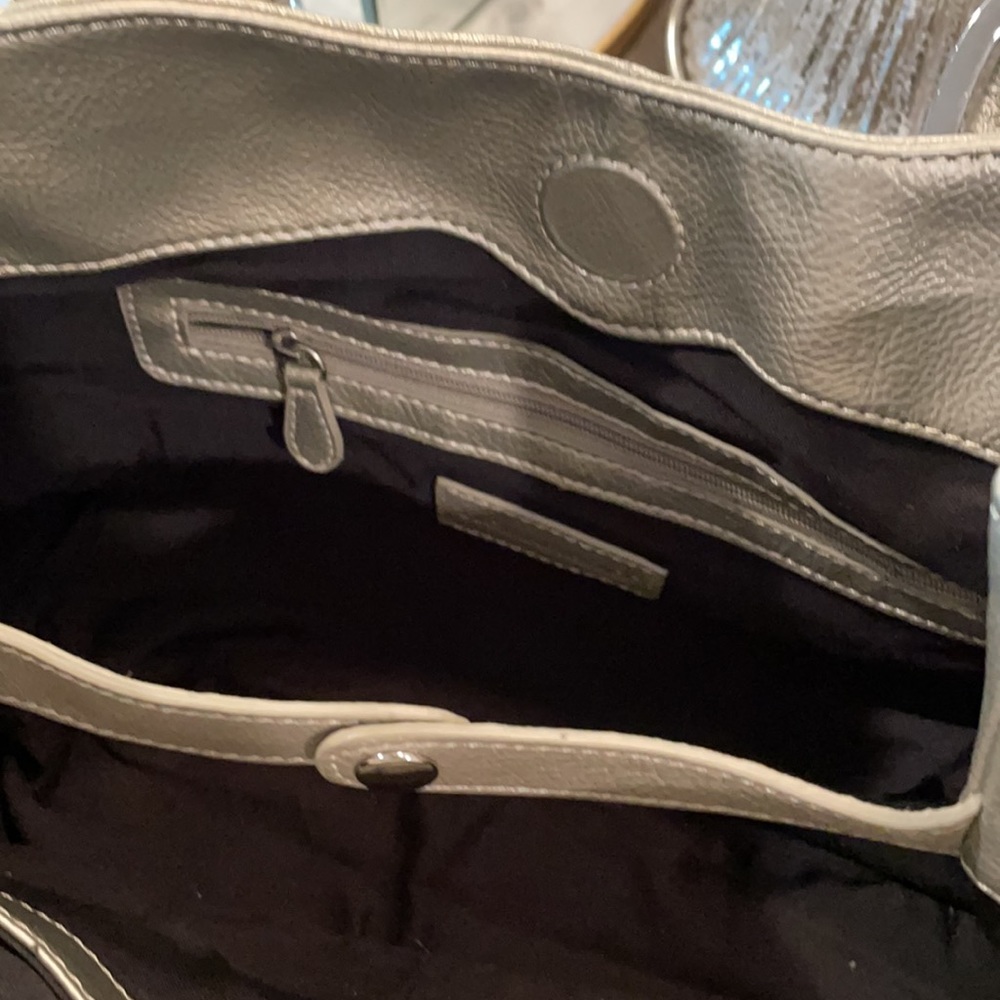 Tignanello Silver Pebble Leather Satchel - Picture 11 of 14